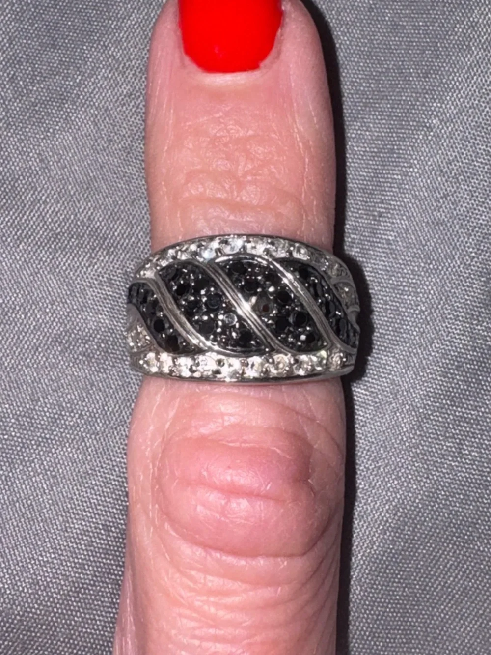 Sterling Silver 925 Black & White CZ Statement Ring Wide Band Cocktail Ring - Picture 11 of 11